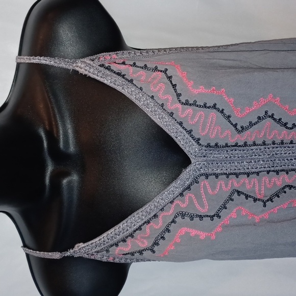 Rainforest Cafe Embroidered Cotton blend Dress XLarge, gray & neon pink - Picture 2 of 5